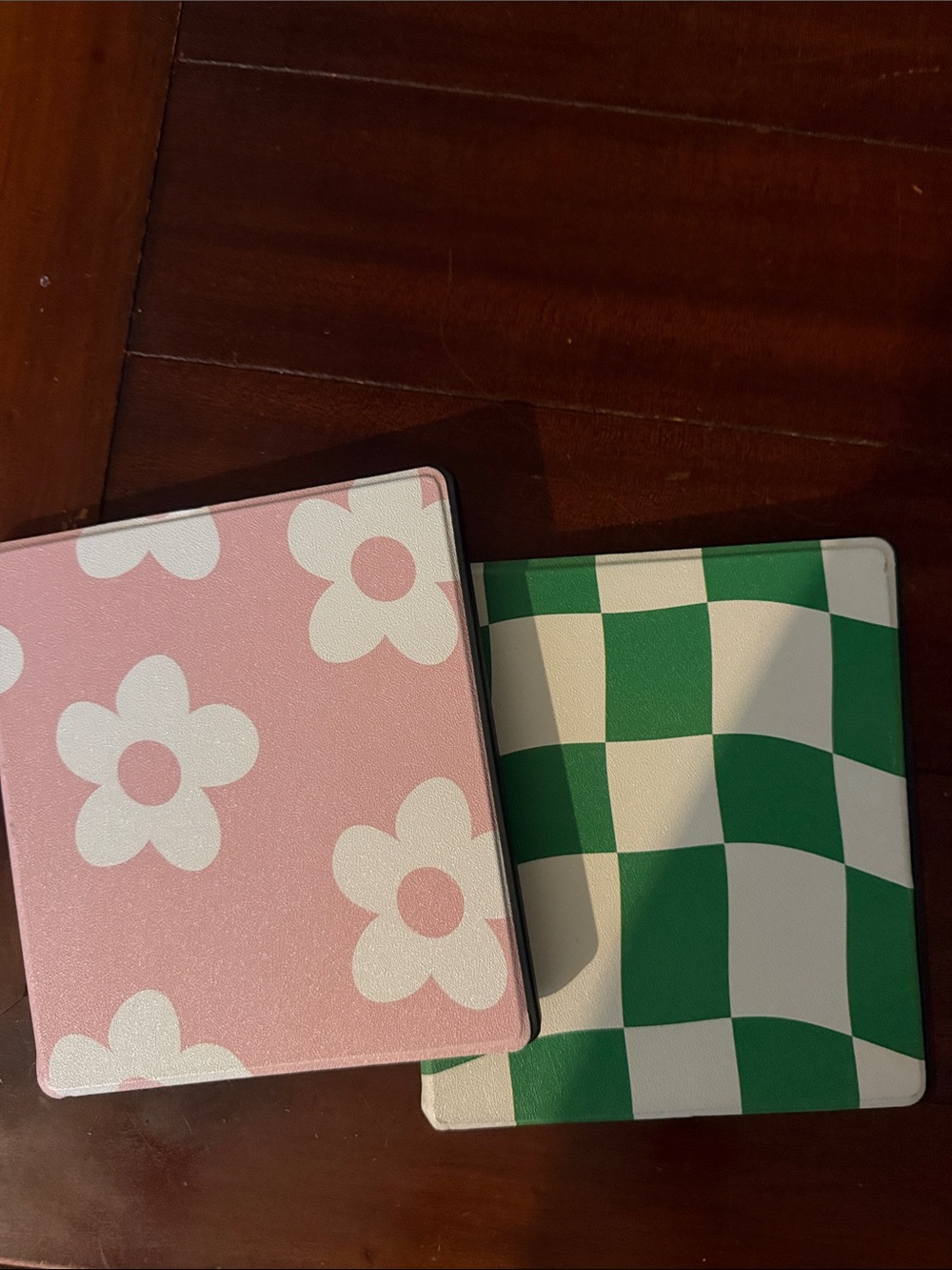 TWO Kindle Oasis cases Pink Daisy & Green Checker